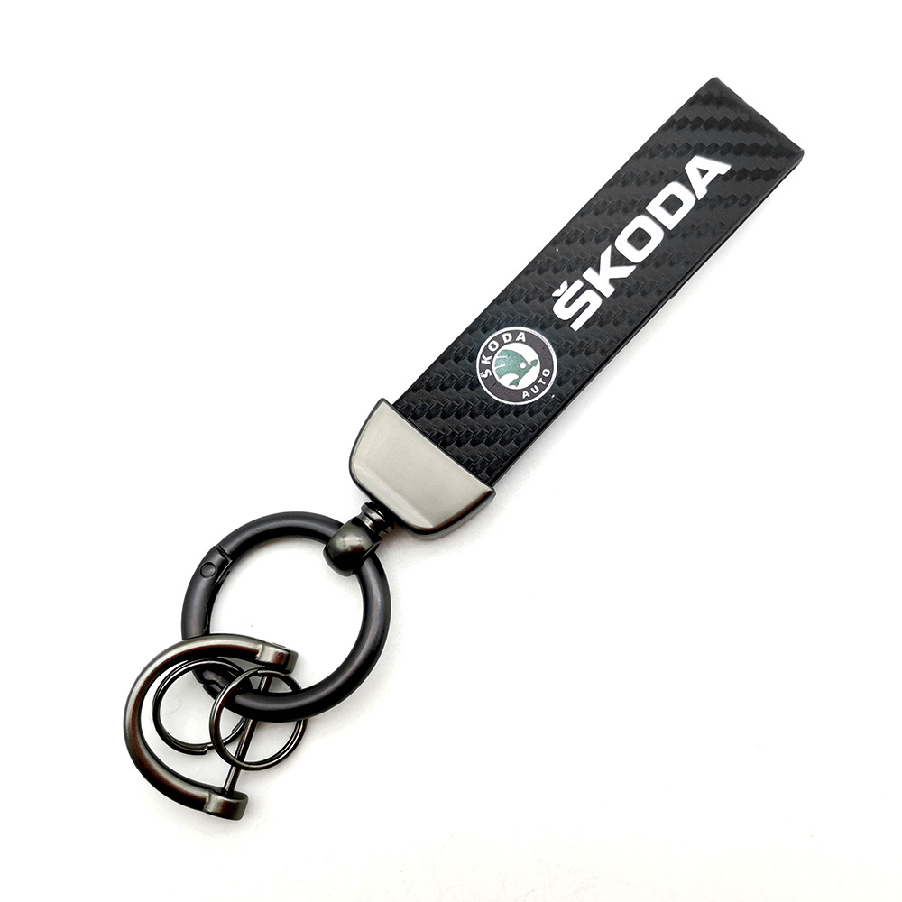 Car logo keychain carbon fiber leather car with anti-loss key rope high-grade accessories pendant foreign trade sales
