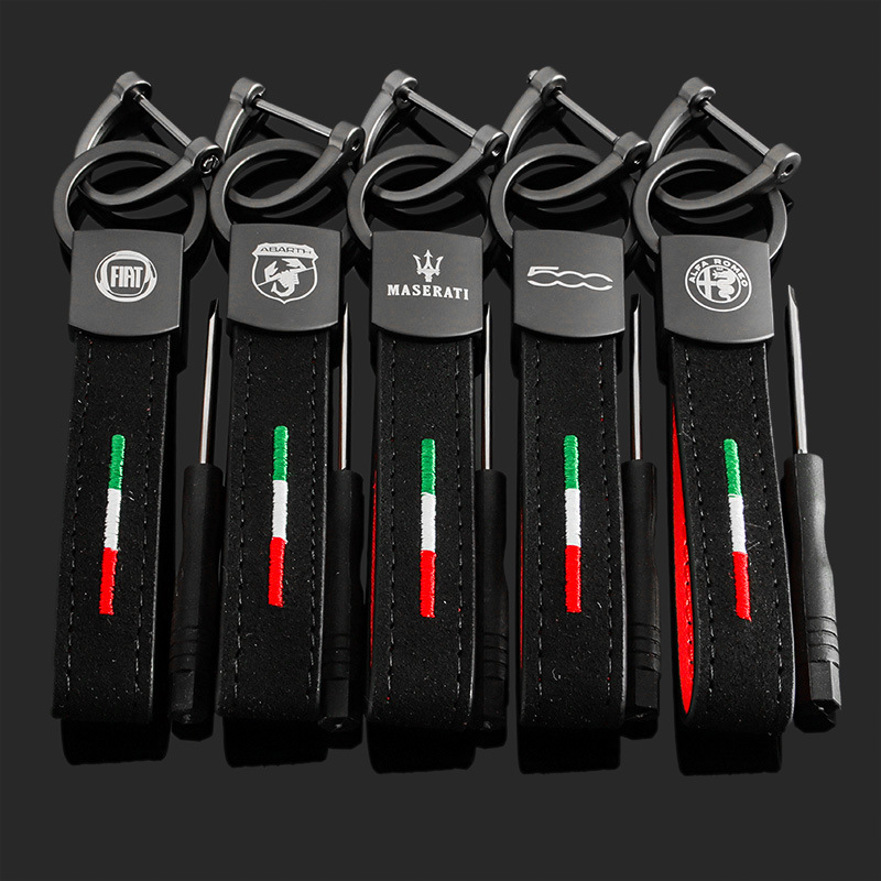 Alcantara Leather Car Logo Keychain Keyring Keyfob for Abarth Maserati Fiat 500 Alfa Romeo Netby