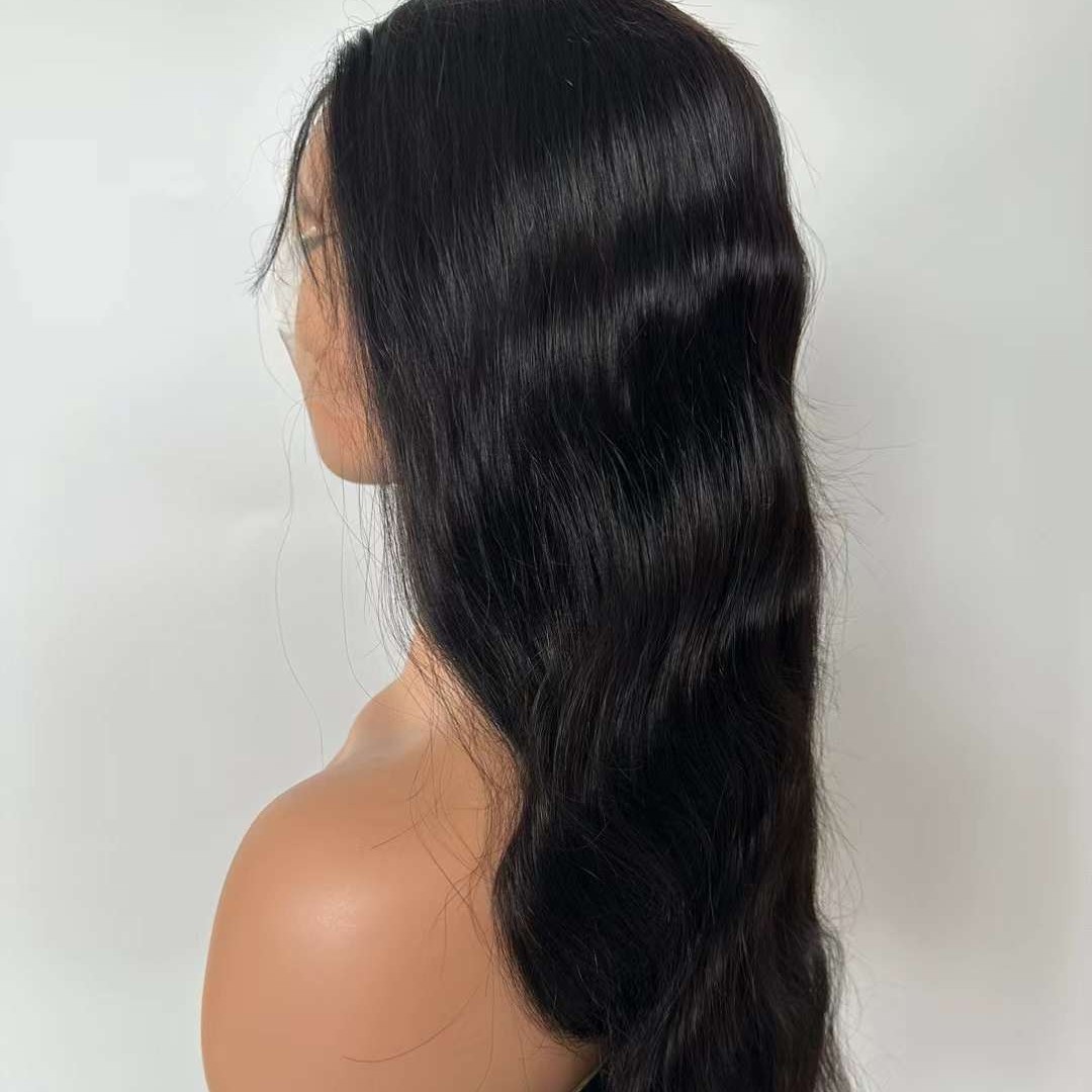 4x4 5x5 Gluesss Lace Closure Wig Remy Human Hair Body Wave Natural Black WIGLTD