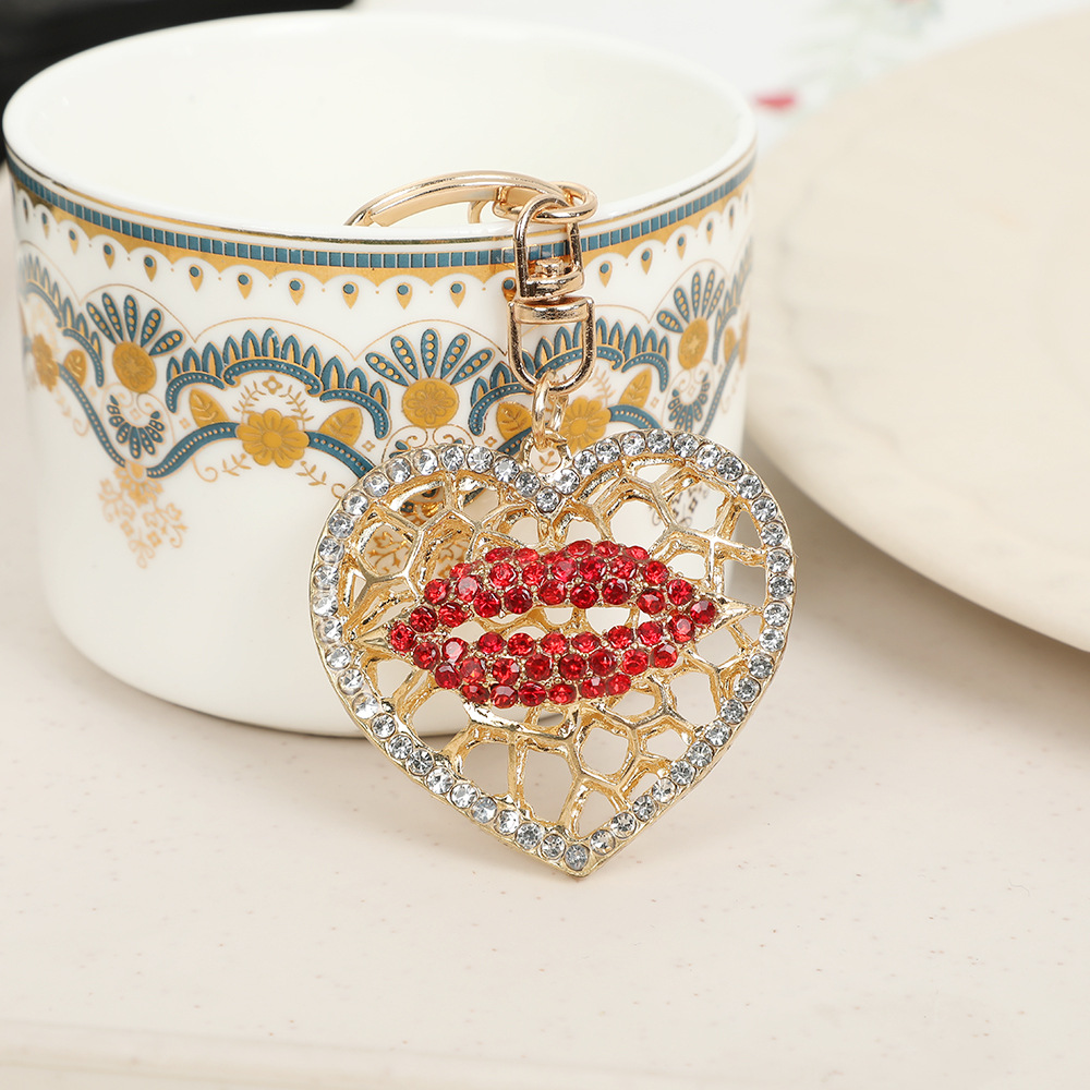 Heart Shaped Lip Rhinestone Keychain Keyring Netby