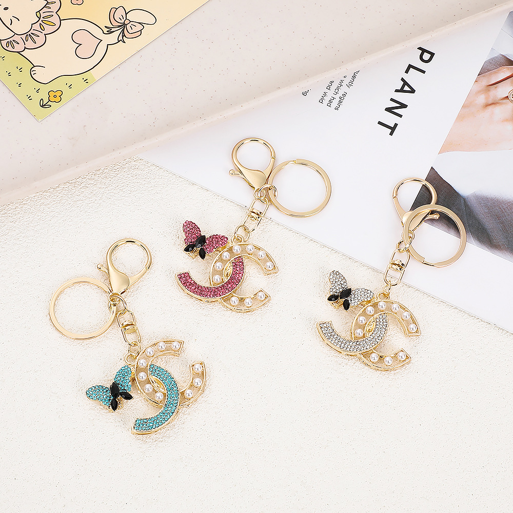 Rhinestone Double C Letter Keychain Keyring Netby