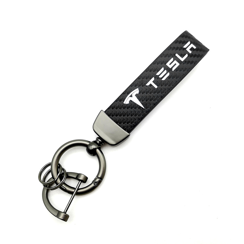 Car logo keychain carbon fiber leather car with anti-loss key rope high-grade accessories pendant foreign trade sales