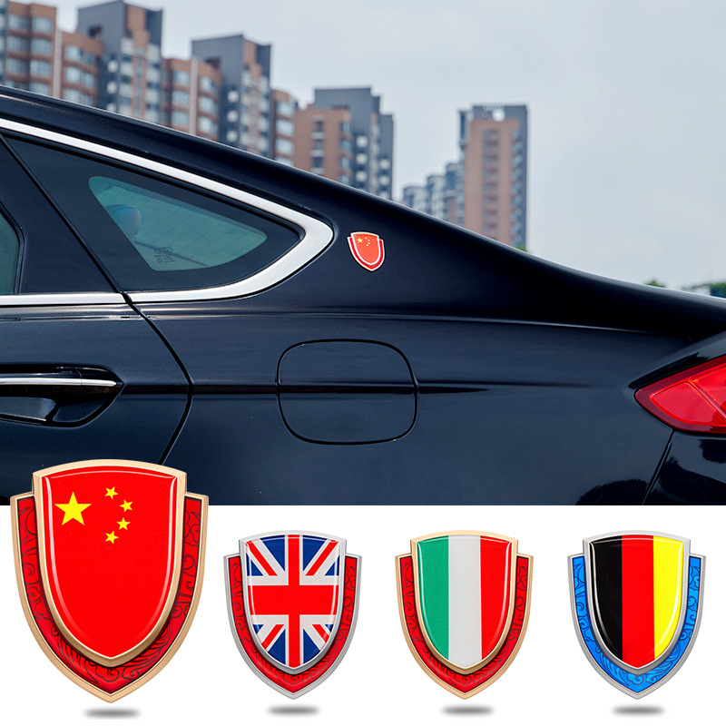 Metal Shield Style National Flag Car Sticker for China USA UK France Germany Italy Netby