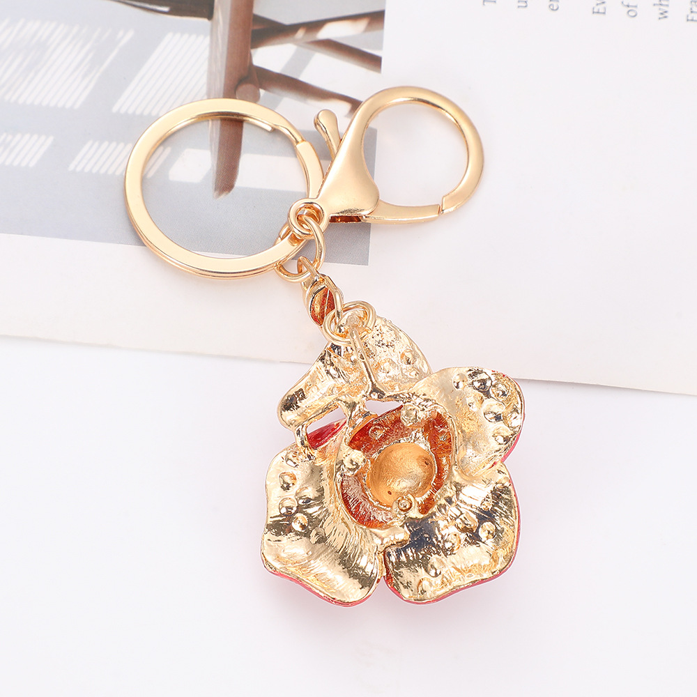 Rhinestone Red Rose Flower Keychain Keyring Netby
