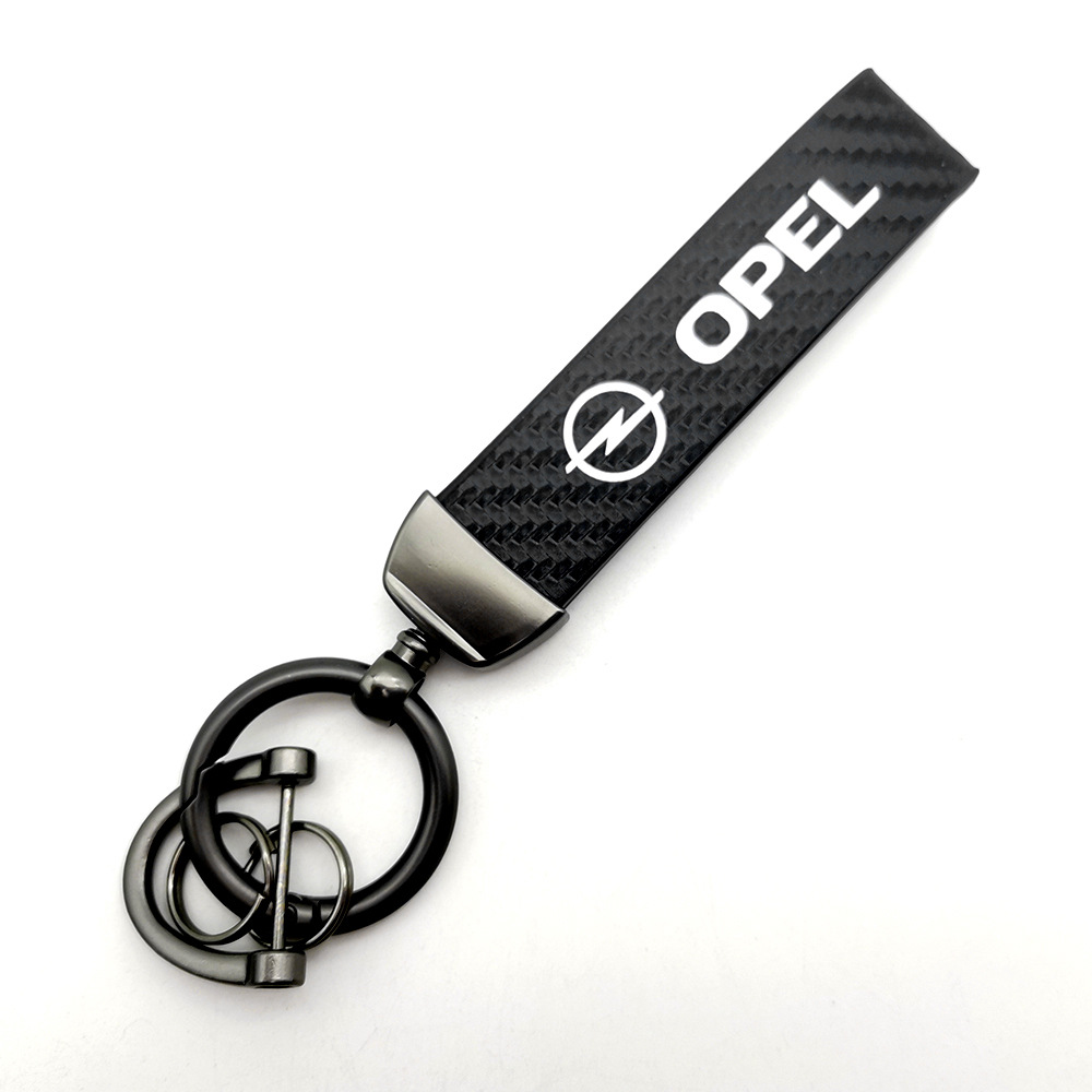 Car logo keychain carbon fiber leather car with anti-loss key rope high-grade accessories pendant foreign trade sales