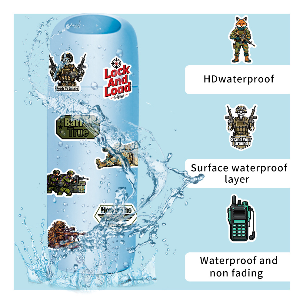 50pcs/pack Cartoon Tactical Squad Sticker Waterproof Netby