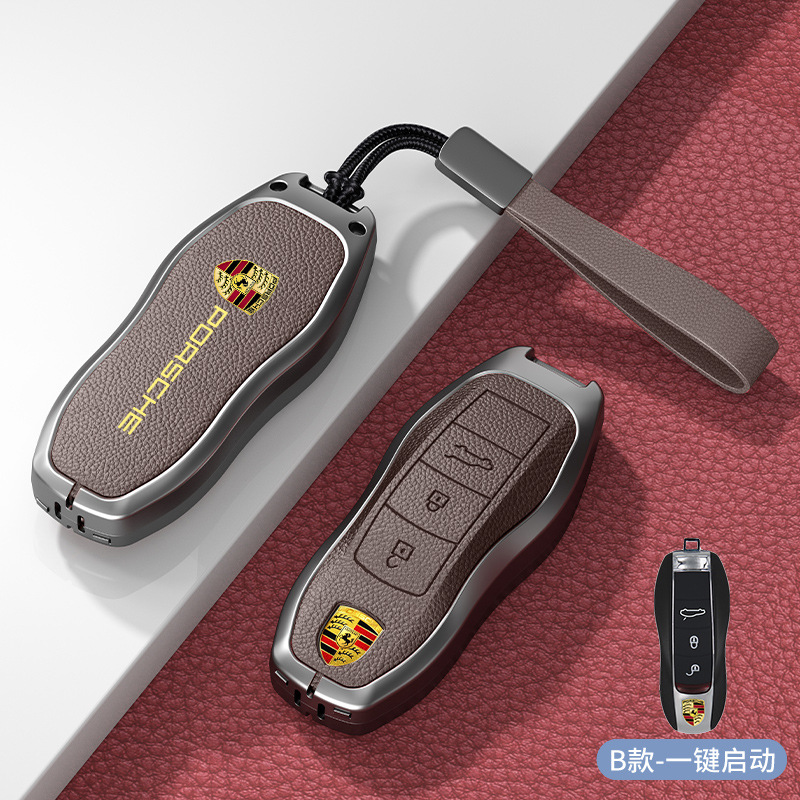 Metal + Leather Car Key Case for Porsche Cayenne Macan Panamera 718 911 Netby