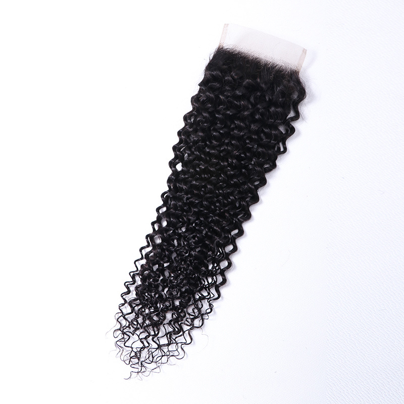 4x4 Remy Human Hair Jerry Curly Curl Lace Closure Natural Black Color WIGLTD