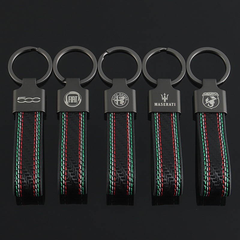 Leather Carbon Fiber Print Car Logo Keychain Keyring Keyfob for Alfa Romeo Abarth Fiat 500 Maserati Netby