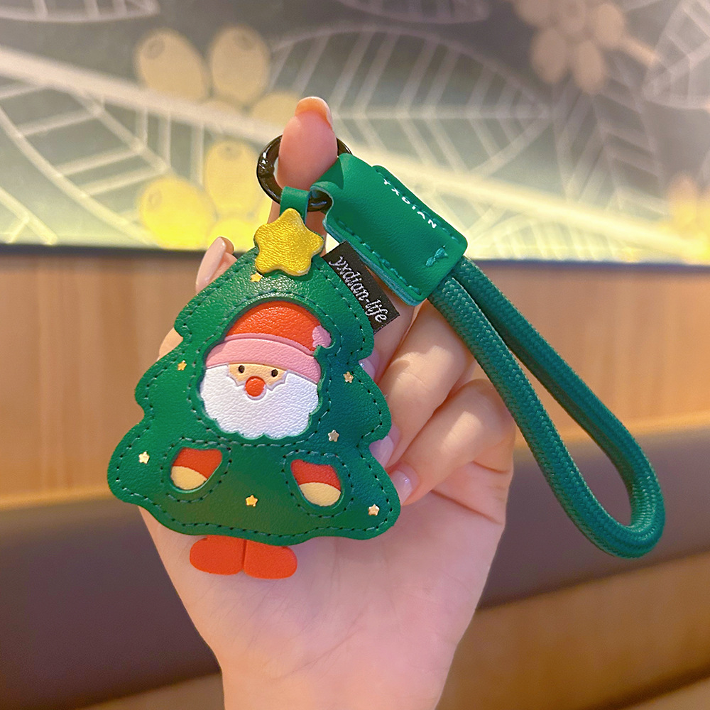 Leather Santa Claus Festival Christmas Keychain Keyring Netby