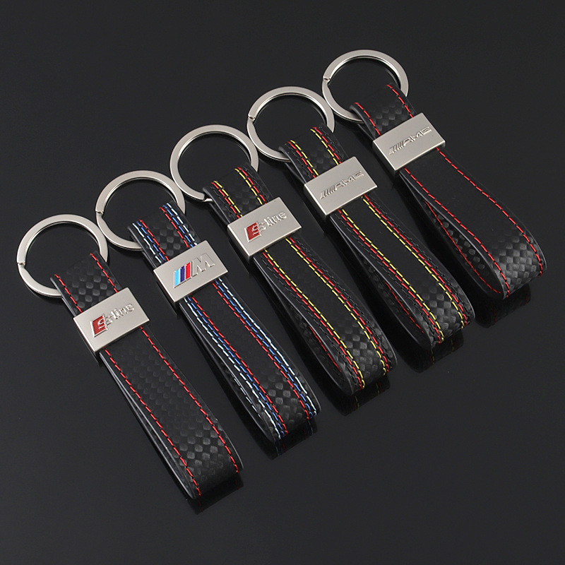 Carbon Fiber Car Logo Keychain Keyring Keyfob for Audi Sline RS Benz AMG BMW M Volkswagen VW R RLINE Netby