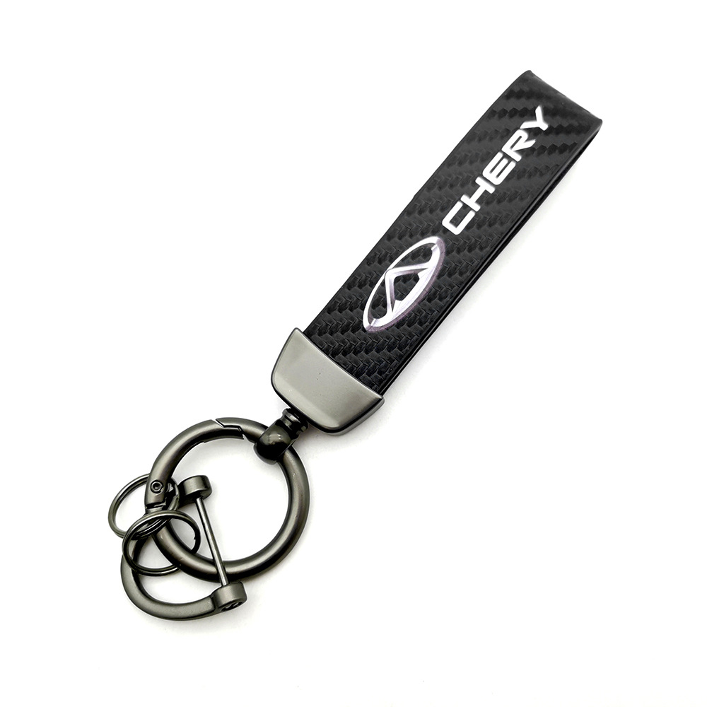 Car logo keychain carbon fiber leather car with anti-loss key rope high-grade accessories pendant foreign trade sales