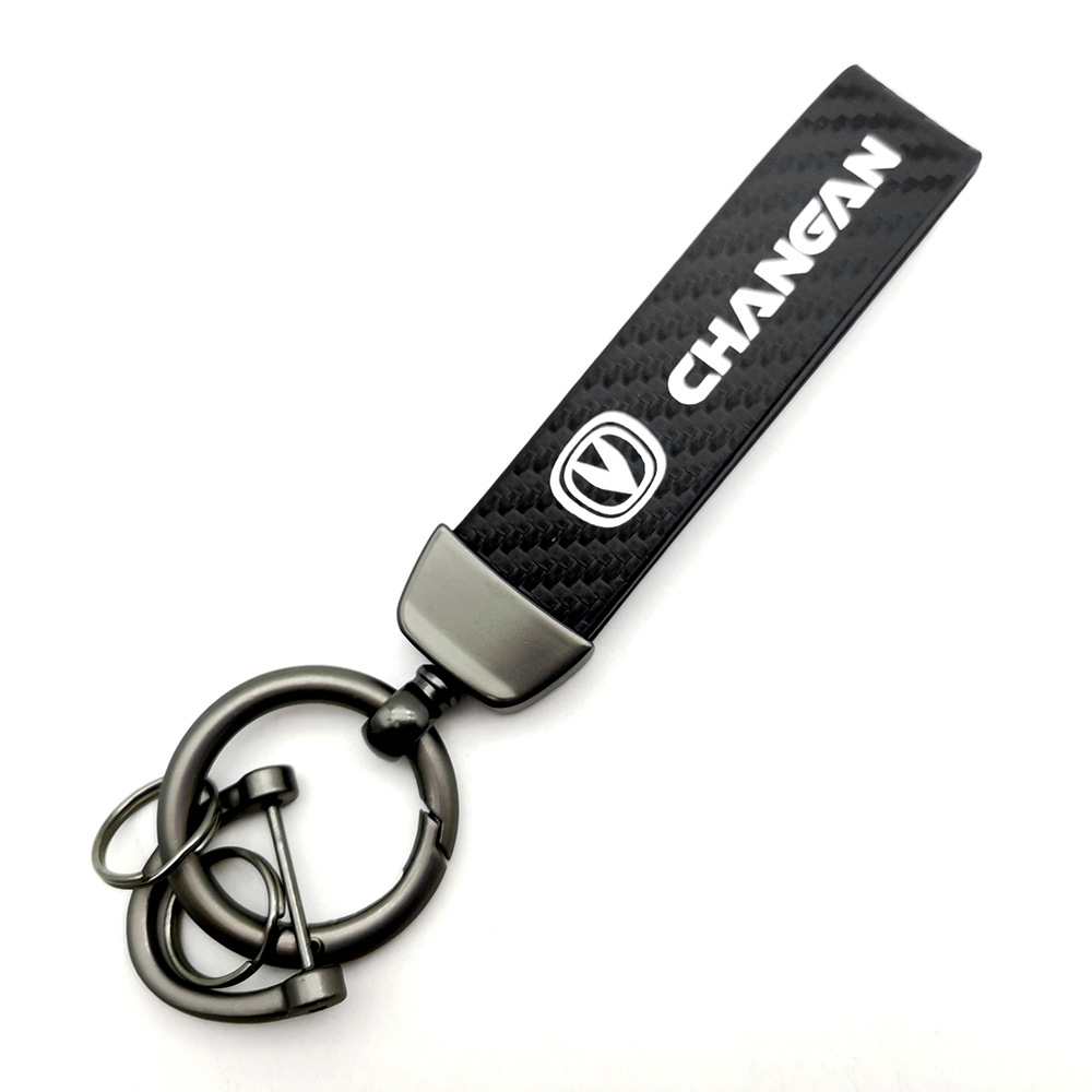 Car logo keychain carbon fiber leather car with anti-loss key rope high-grade accessories pendant foreign trade sales