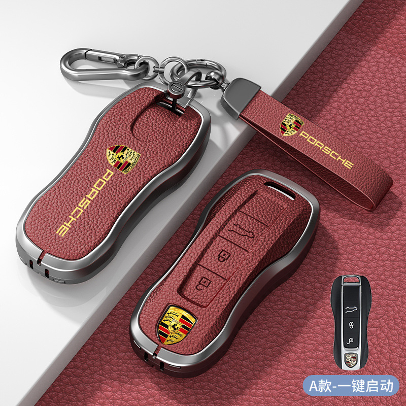 Metal + Leather Car Key Case for Porsche Cayenne Macan Panamera 718 911 Netby