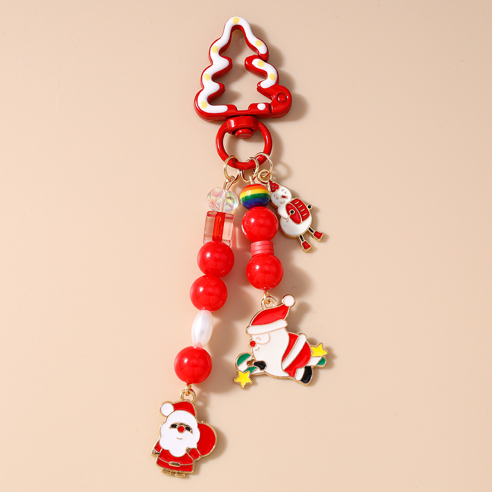 Beaded Santa Clasu Tree Festival Christmas Keychain Keyring Netby