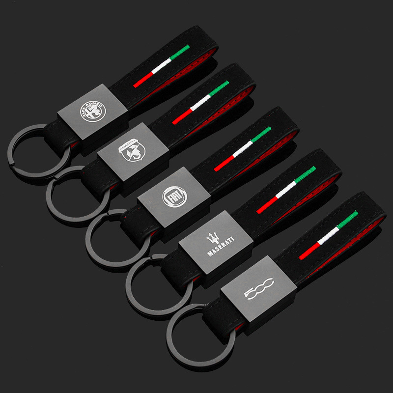 Alcantara Leather Car Logo Keychain Keyring Keyfob for Alfa Romeo Abarth Fiat 500 Maserati Italy National Flag Netby