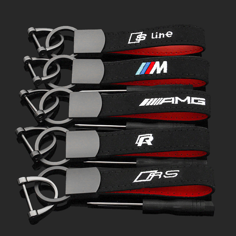 Alcantara Car Logo Keychain Keyring Keyfob for Audi Sline RS Benz AMG BMW M Volkswagen VW R RLINE Netby