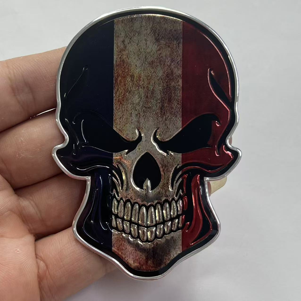 Metal Skull Car Sticker with National Flag of China USA Italy France Germany UK Netby