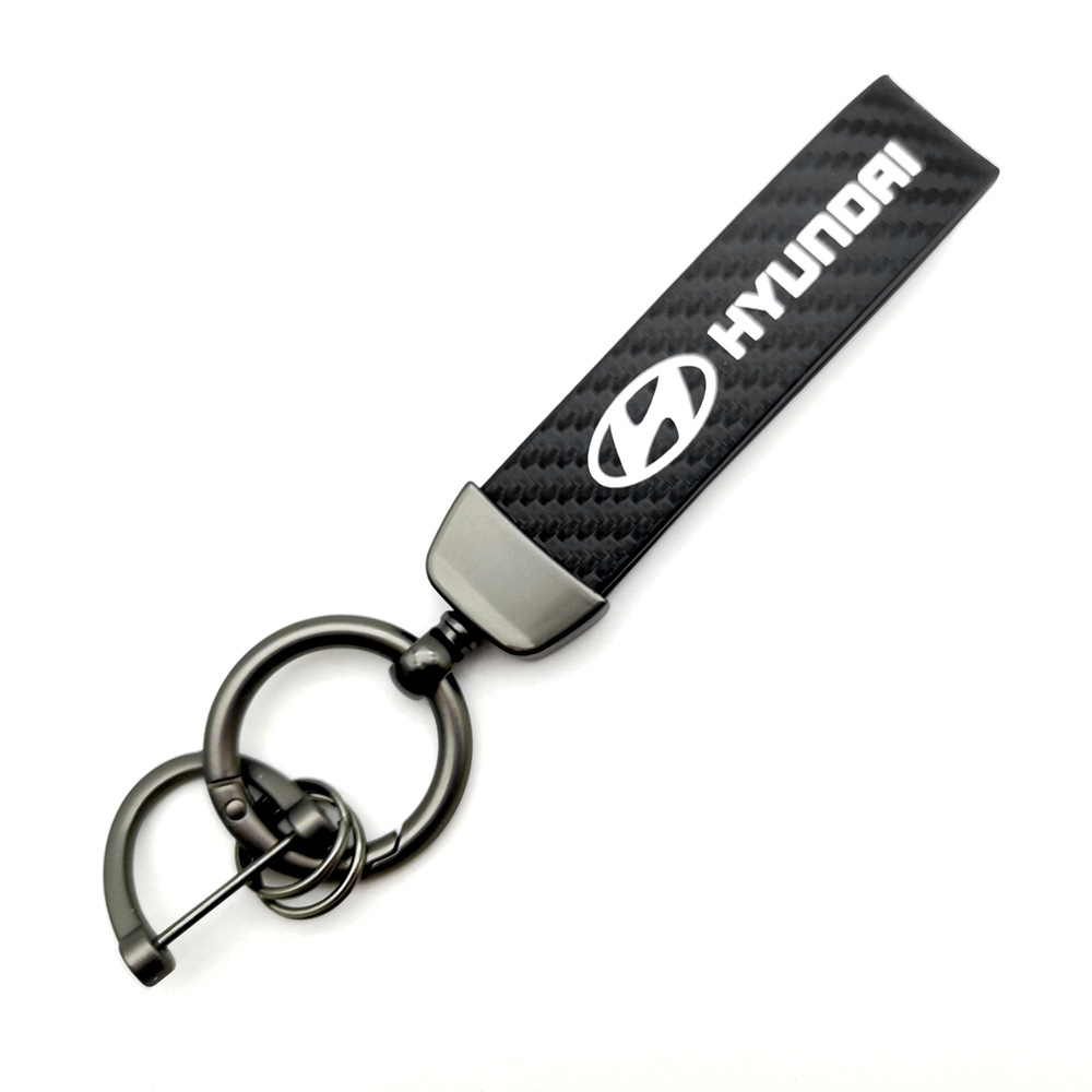 Car logo keychain carbon fiber leather car with anti-loss key rope high-grade accessories pendant foreign trade sales