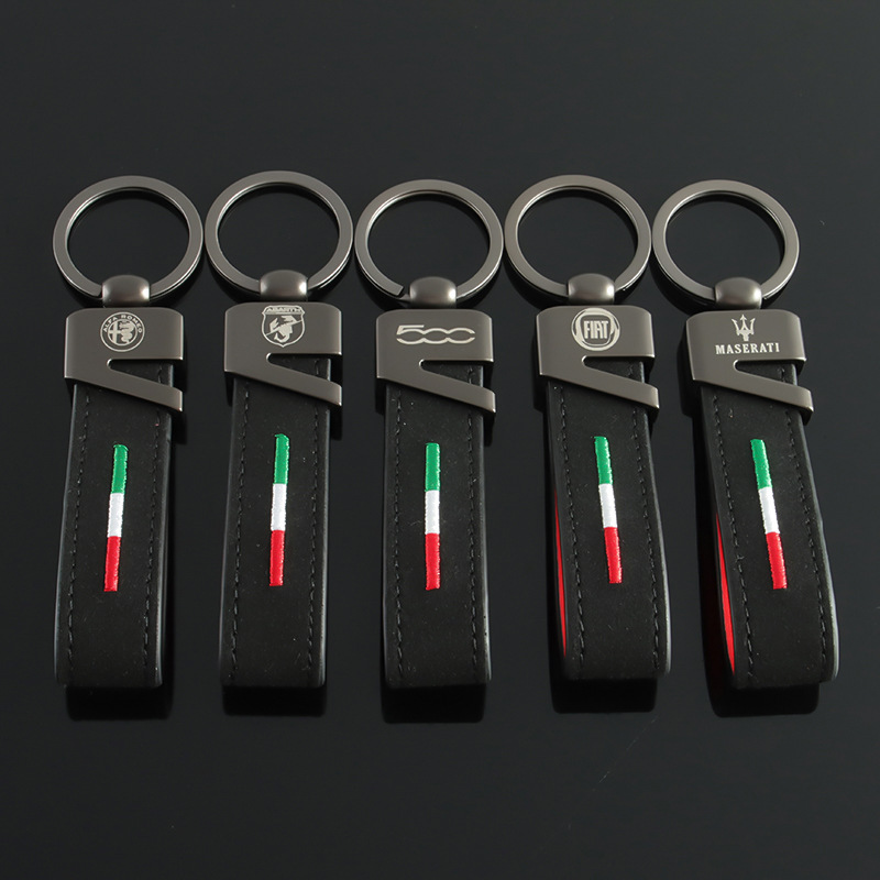 Alcantara Leather Car Logo Keychain Keyring Keyfob for Alfa Romeo Abarth Fiat 500 Maserati Netby