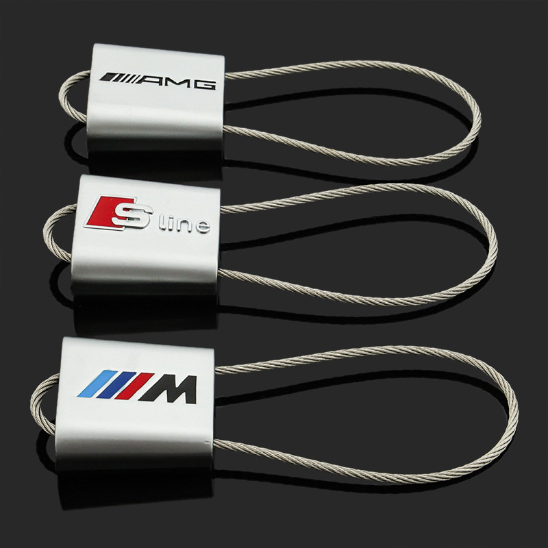 Steel Wire Car Logo Keychain Keyring Keyfob for BMW M Benz AMG Audi Sline Netby
