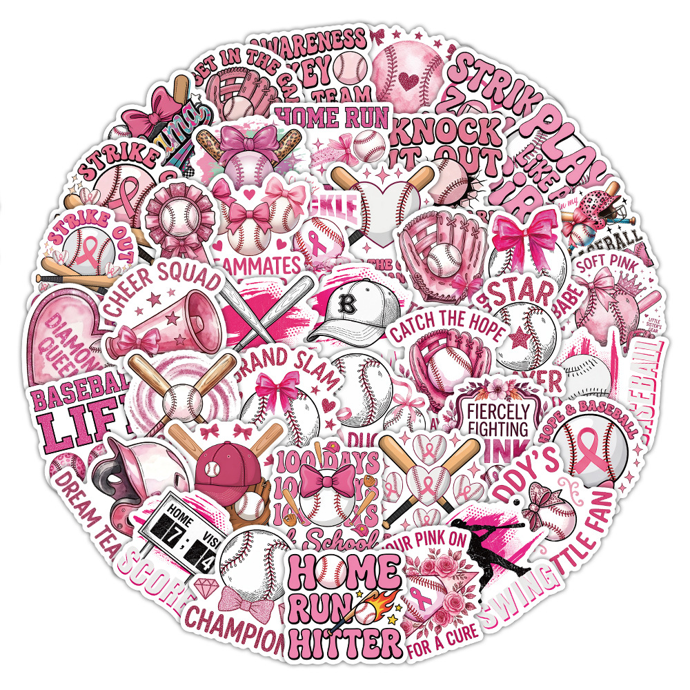 50pcs/pack Pink Baseball Sticker Waterproof Netby