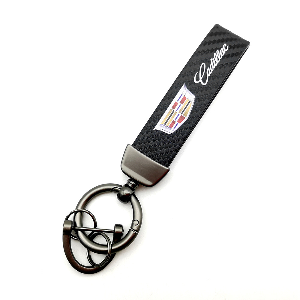 Car logo keychain carbon fiber leather car with anti-loss key rope high-grade accessories pendant foreign trade sales