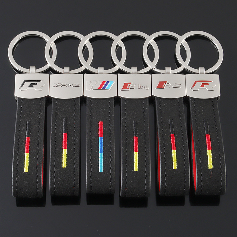 Alcantara Car Logo Keychain Keyring Keyfob for Audi Sline RS Benz AMG BMW M Volkswagen VW R RLINE Netby