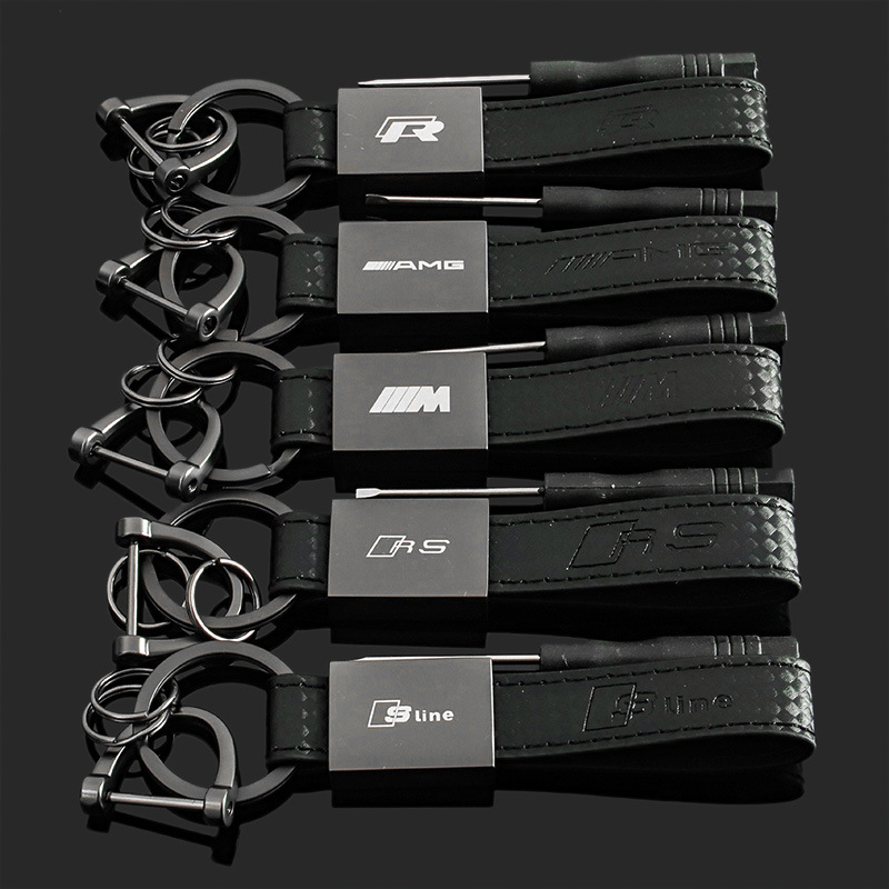 Leather Car Logo Keychain Keyring Keyfob for Audi Sline RS Benz AMG BMW M Volkswagen VW R RLINE Netby