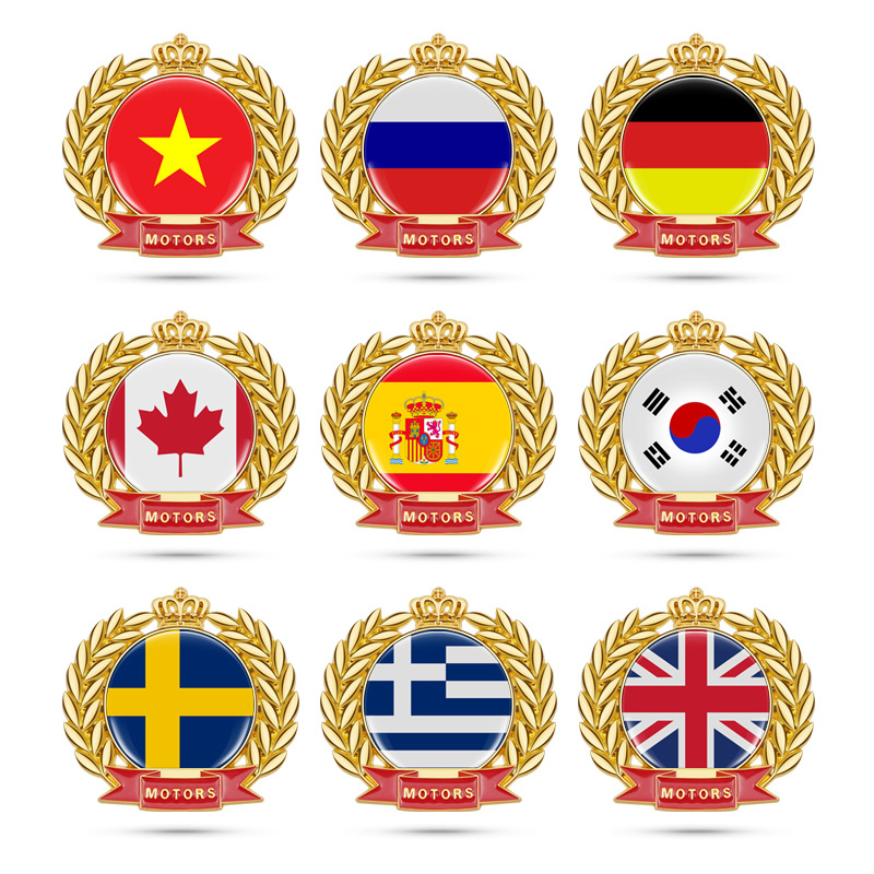 Metal Wheat Ear Car Sticker National Flag of UK Germany Italy USA France Canada Spain Netby