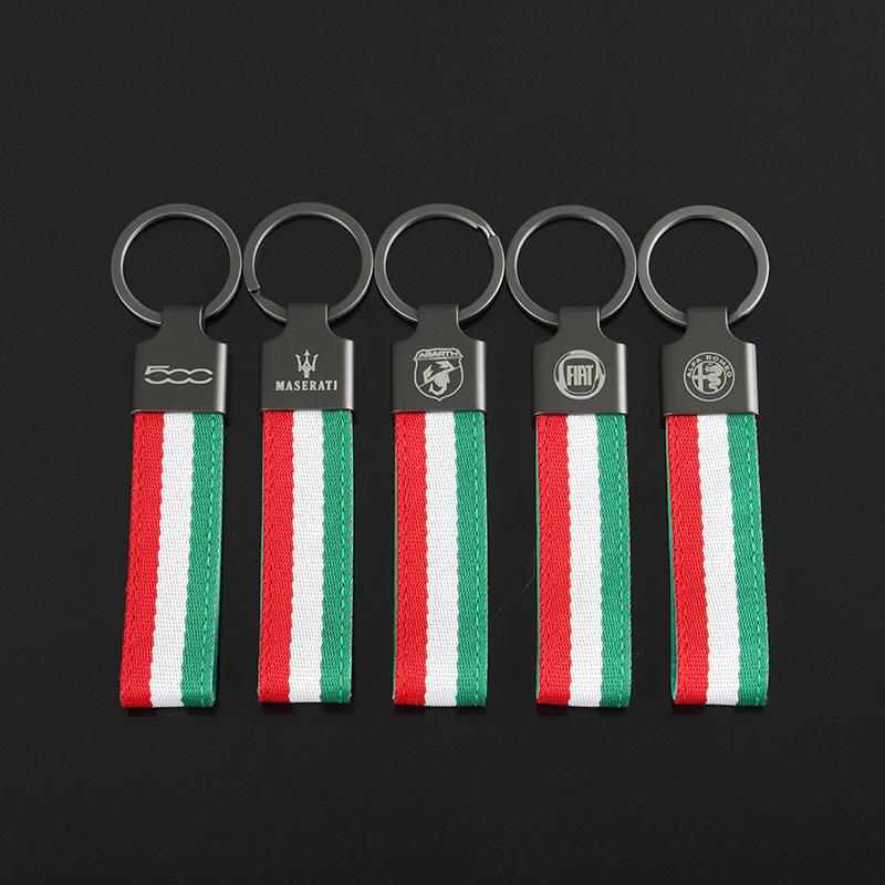 3 Strip Car Logo Keychain Keyring Keyfob for Alfa Romeo Abarth Fiat 500 Maserati Italy National Flag Netby