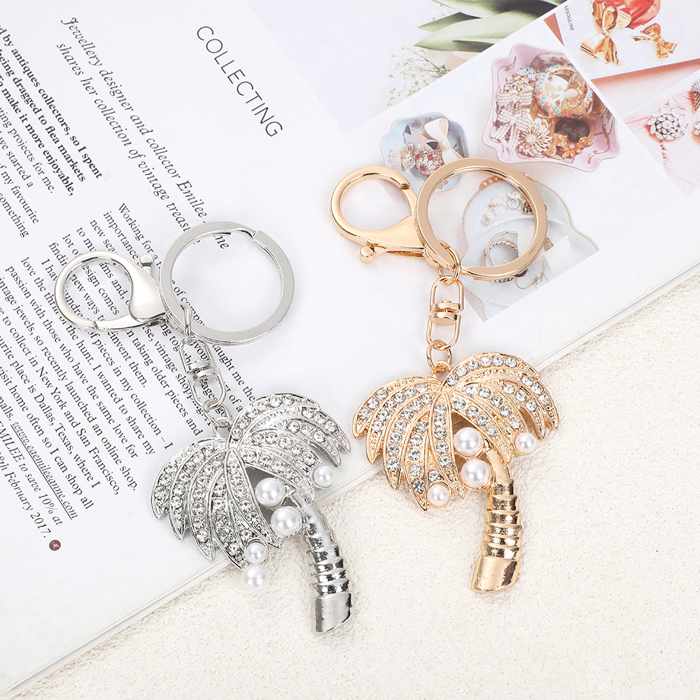 Rhinestone COCONUT TREE Keychain Keyring Netby