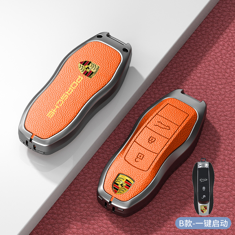 Metal + Leather Car Key Case for Porsche Cayenne Macan Panamera 718 911 Netby