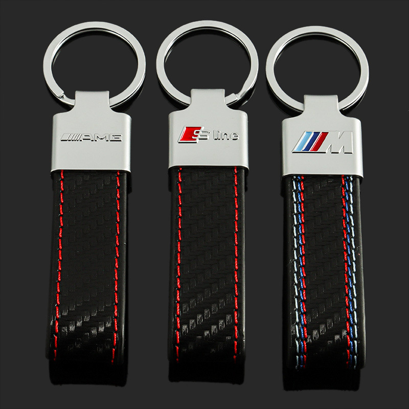 Carbon Fiber Car Logo Keychain Keyring Keyfob for Audi Sline Benz AMG BMW M Netby