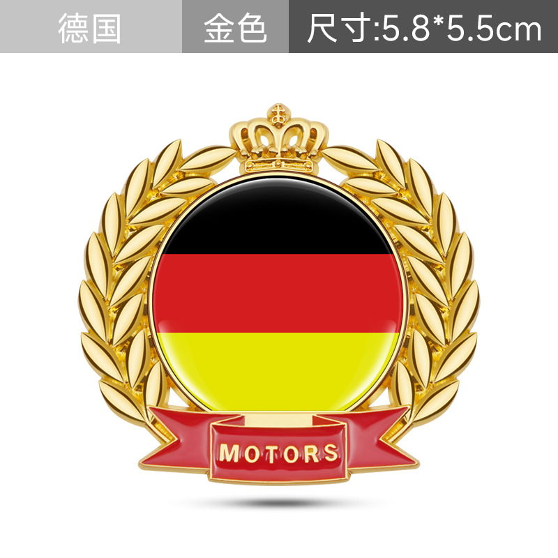 Metal Wheat Ear Car Sticker National Flag of UK Germany Italy USA France Canada Spain Netby