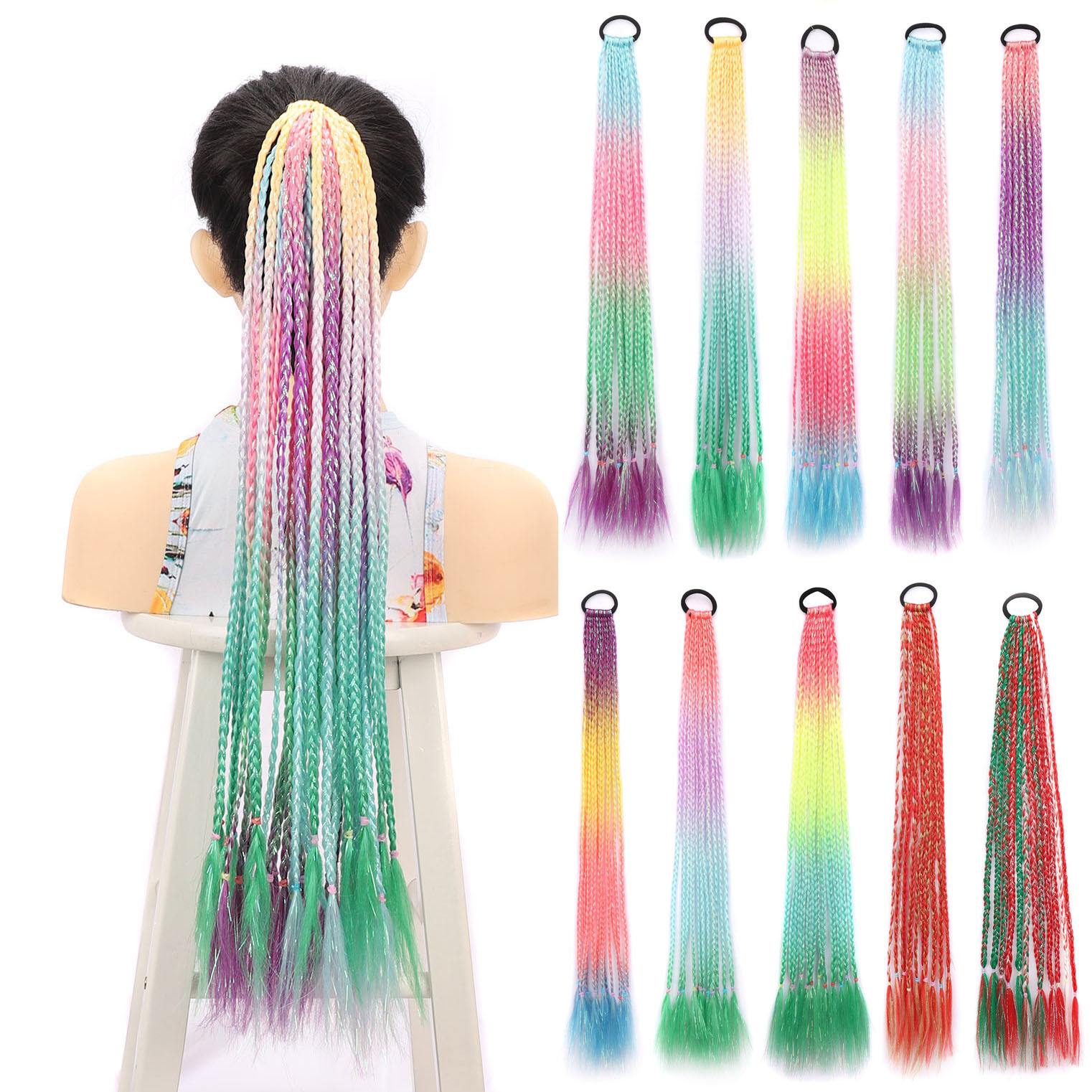 Synthetic Colorful Laser Wire Braids Ponytail Netby