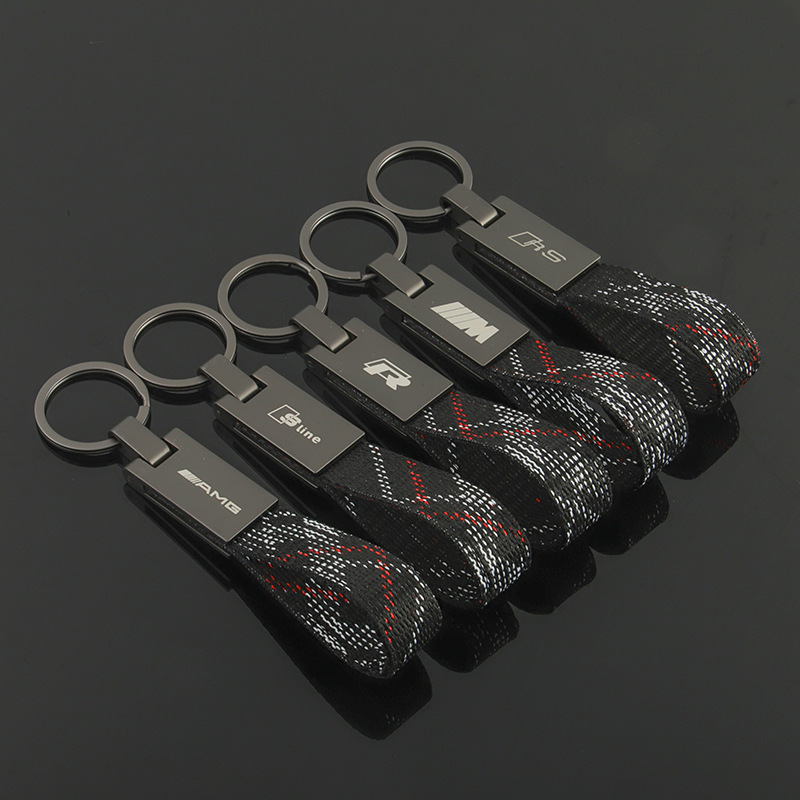 Knitting Car Logo Keychain Keyring Keyfob for Audi Sline RS Benz AMG BMW M Volkswagen VW R RLINE Netby