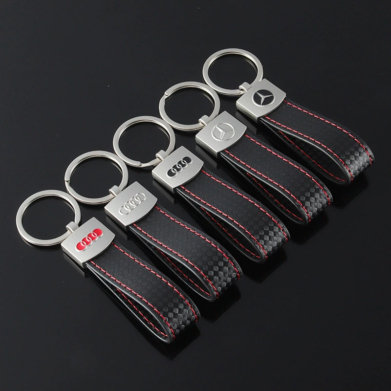 Carbon Fiber Print PU Leather Car Logo Keychain Keyring for Mercedes Benz BMW Audi Netby