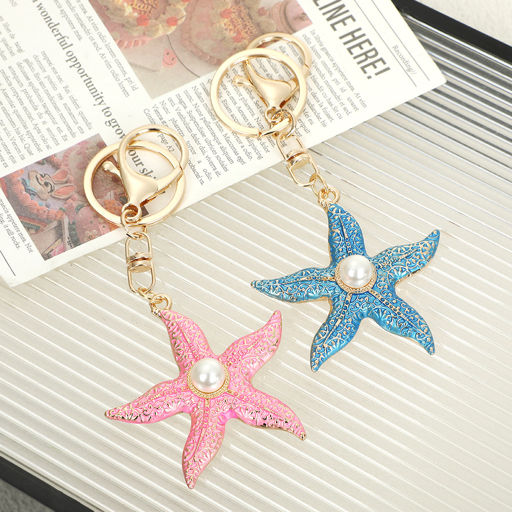 Rhinestone Starfish Keychain Keyring Netby