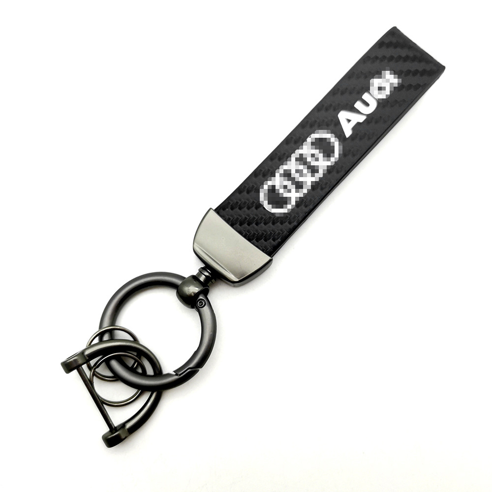 Car logo keychain carbon fiber leather car with anti-loss key rope high-grade accessories pendant foreign trade sales