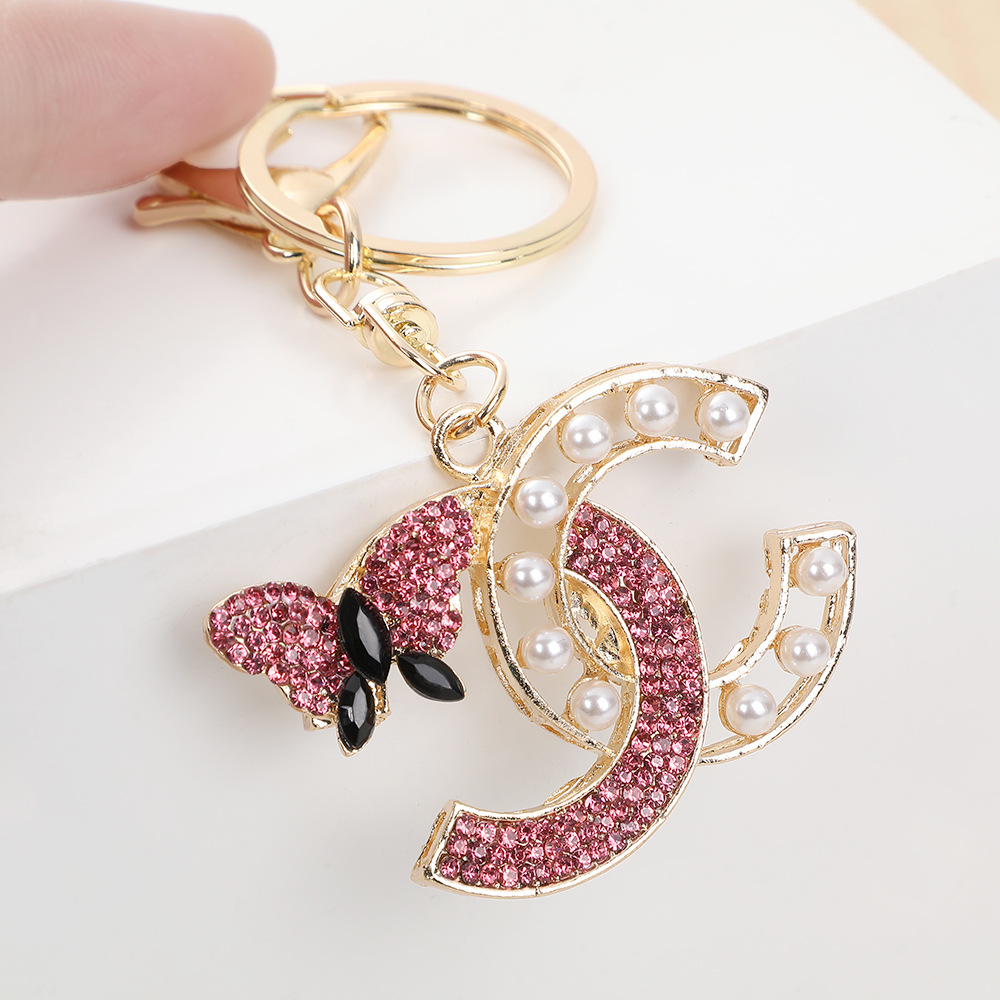 Rhinestone Double C Letter Keychain Keyring Netby