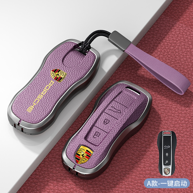 Metal + Leather Car Key Case for Porsche Cayenne Macan Panamera 718 911 Netby