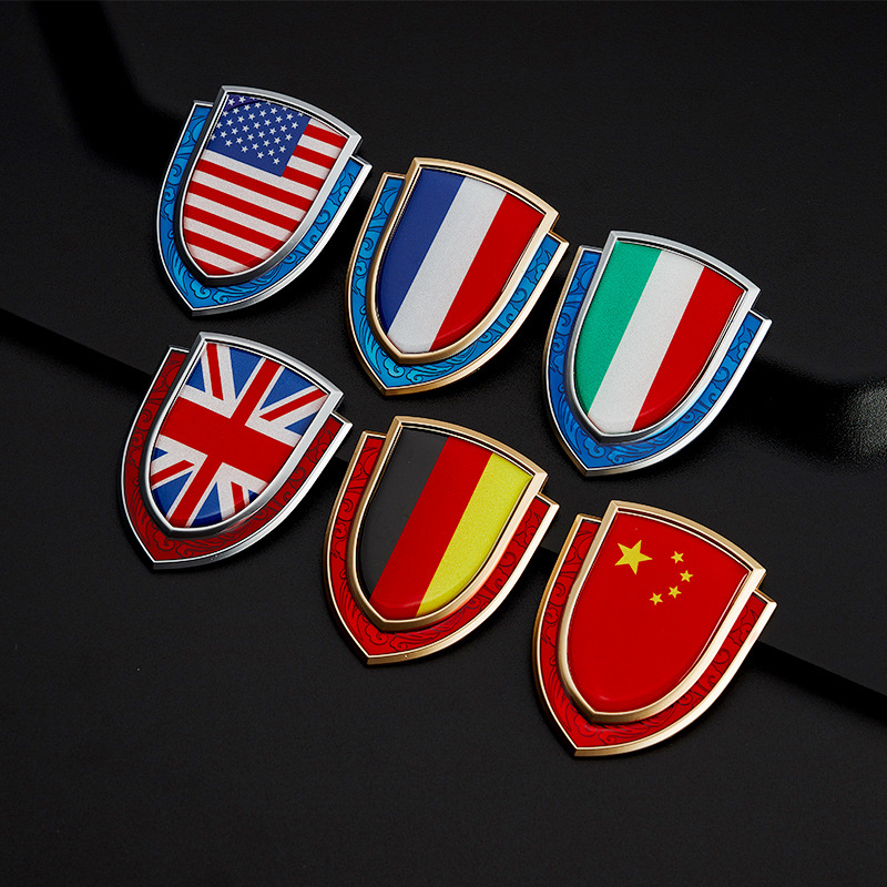 Metal Shield Style National Flag Car Sticker for China USA UK France Germany Italy Netby