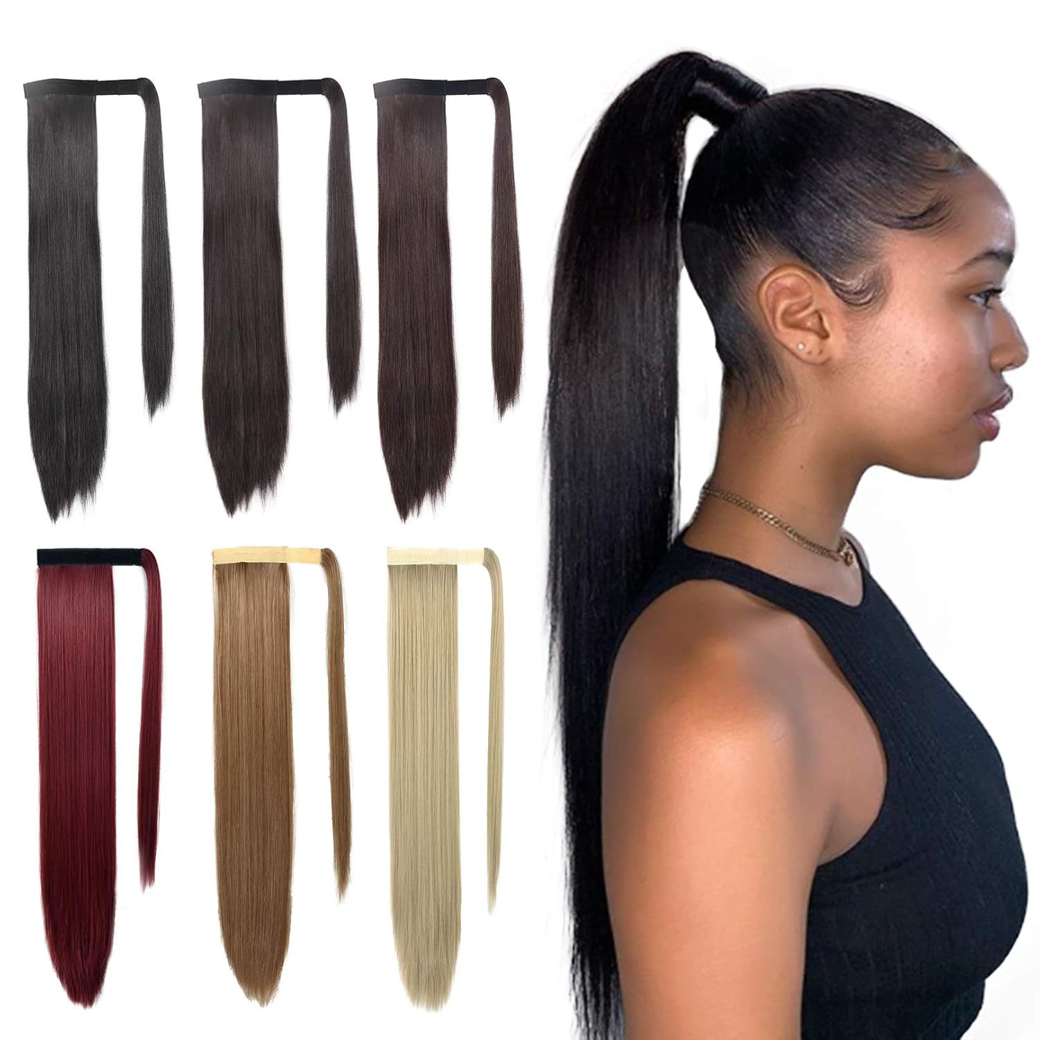 24 inches Straight Hair Velcro Ponytail High Temperature Synthetic Hair Netby