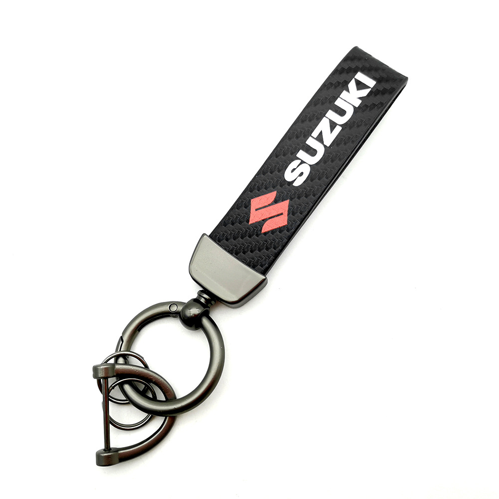 Car logo keychain carbon fiber leather car with anti-loss key rope high-grade accessories pendant foreign trade sales