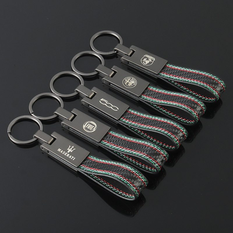 Carbon Fiber Car Logo Keychain Keyring Keyfob for Alfa Romeo Abarth Fiat 500 Maserati Netby