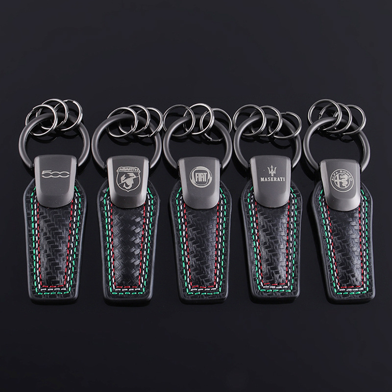 Leather Carbon Fiber Print Car Logo Keychain Keyring Keyfob for Alfa Romeo Abarth Fiat 500 Maserati Netby
