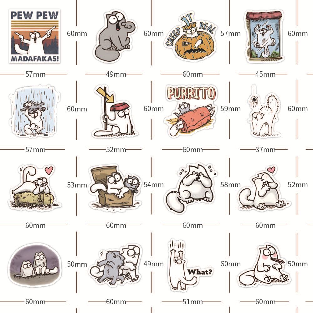 50pcs/pack Simon Cat Anti Water Car Sticker Netby