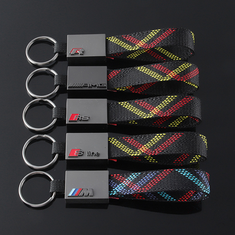 Knitting Car Logo Keychain Keyring Keyfob for Audi Sline RS Benz AMG BMW M Volkswagen VW R RLINE Netby