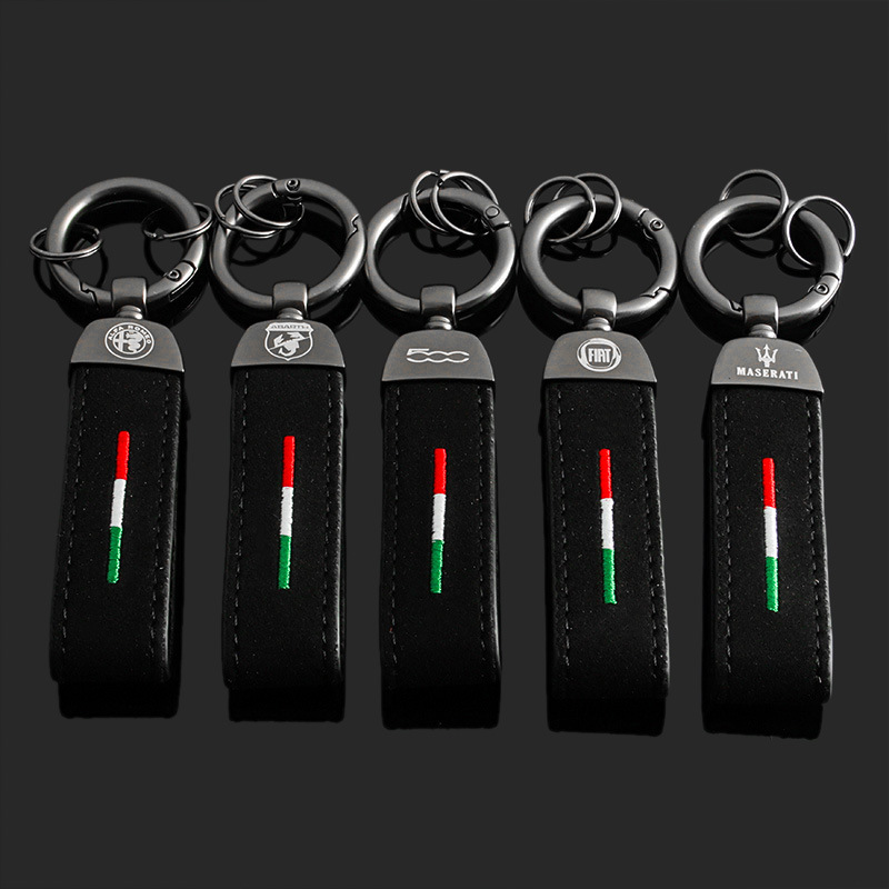 Alcantara Leather Car Logo Keychain Keyring Keyfob for Alfa Romeo Abarth Fiat 500 Maserati Italy National Flag Netby
